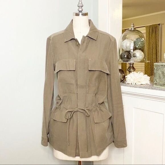 Max Studios Olive Green Soft Twill Utility Jacket Shacket - Picture 3 of 10